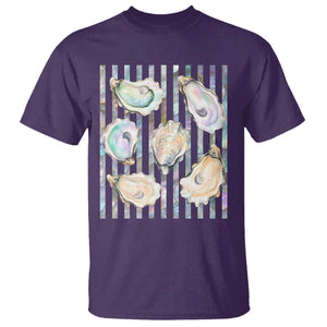 Striped Glitter Oyster Shell T Shirt Coastal Summer Ocean Gift TS12 Purple Print Your Wear