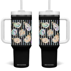 Striped Glitter Oyster Shell Tumbler With Handle Coastal Summer Ocean Gift TS12 One Size: 40 oz Black Print Your Wear