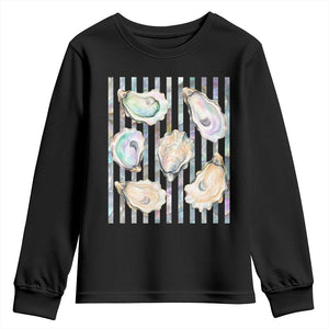 Striped Glitter Oyster Shell Youth Sweatshirt Coastal Summer Ocean Gift TS12 Black Print Your Wear