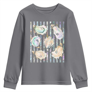 Striped Glitter Oyster Shell Youth Sweatshirt Coastal Summer Ocean Gift TS12 Charcoal Print Your Wear