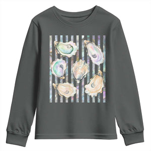 Striped Glitter Oyster Shell Youth Sweatshirt Coastal Summer Ocean Gift TS12 Dark Heather Print Your Wear