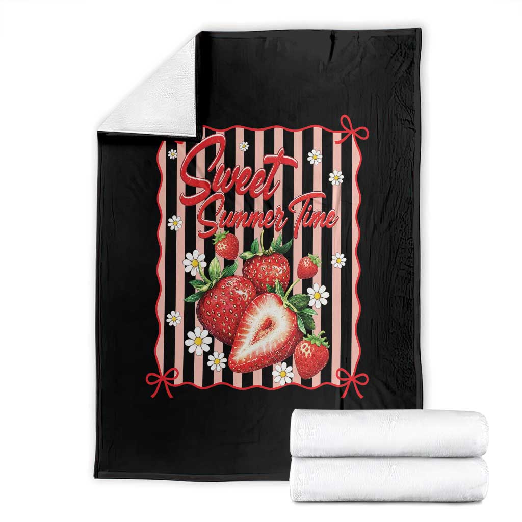 Striped Summer Strawberry Throw Blanket Preppy Beach Vibes Graphic TS12 Black Print Your Wear