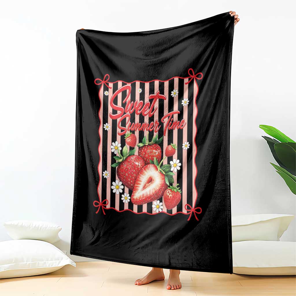Striped Summer Strawberry Throw Blanket Preppy Beach Vibes Graphic TS12 Print Your Wear