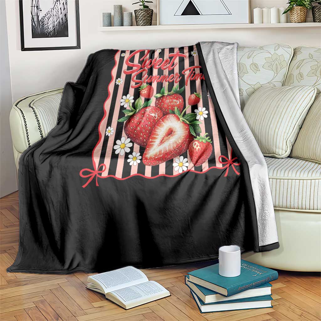 Striped Summer Strawberry Throw Blanket Preppy Beach Vibes Graphic TS12 Print Your Wear