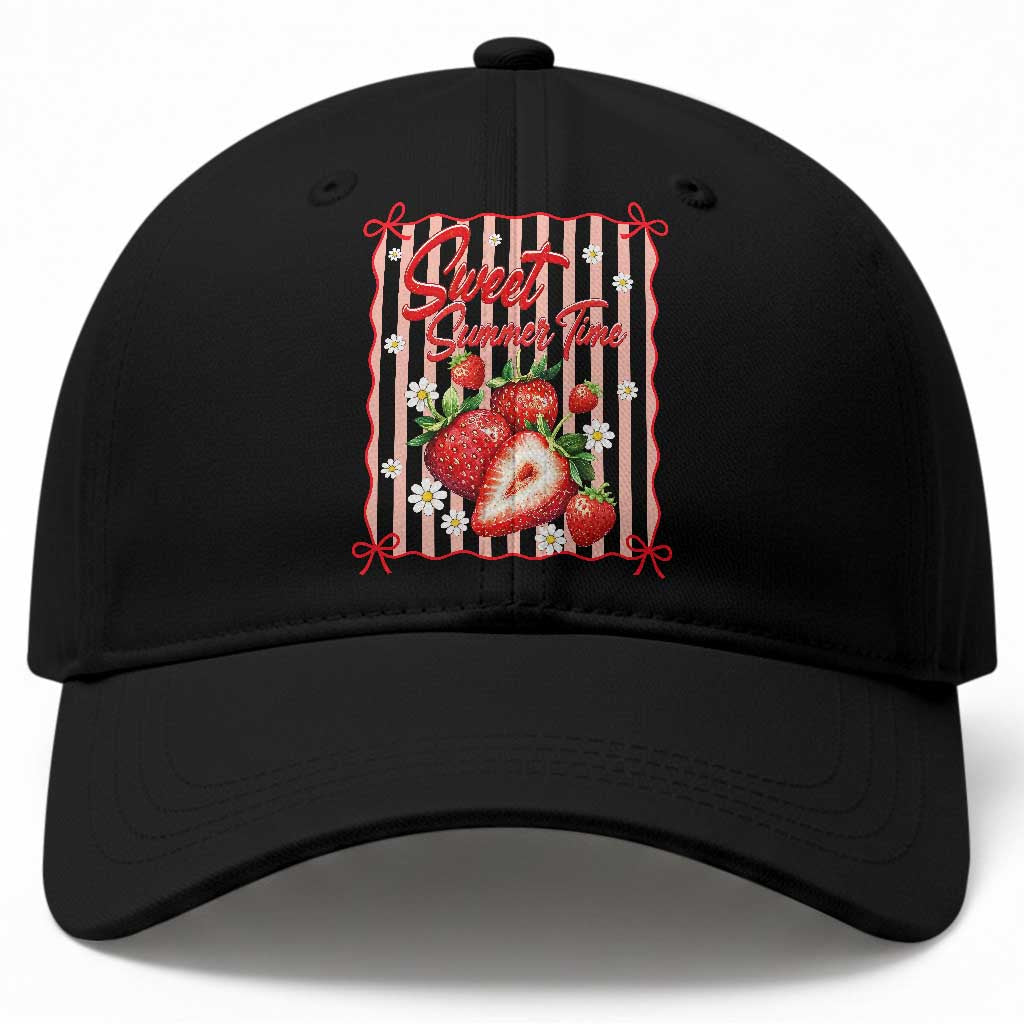 Striped Summer Strawberry Baseball Cap Preppy Beach Vibes Graphic TS12 Print Your Wear