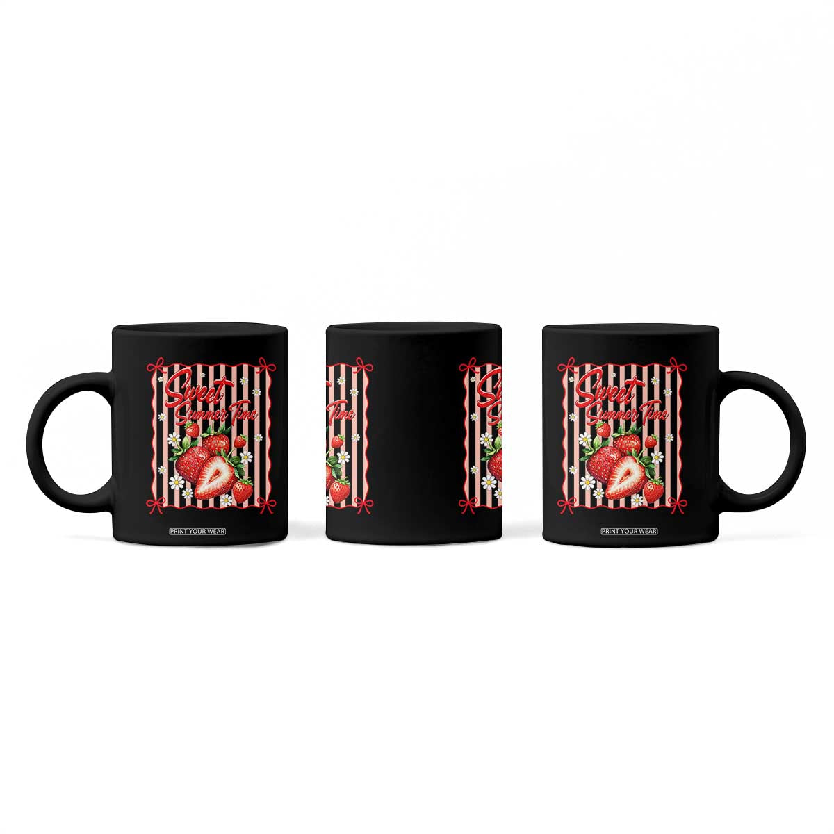 Striped Summer Strawberry Coffee Mug Preppy Beach Vibes Graphic TS12 Print Your Wear