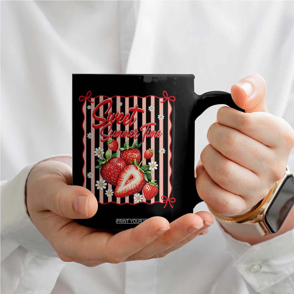 Striped Summer Strawberry Coffee Mug Preppy Beach Vibes Graphic TS12 Print Your Wear