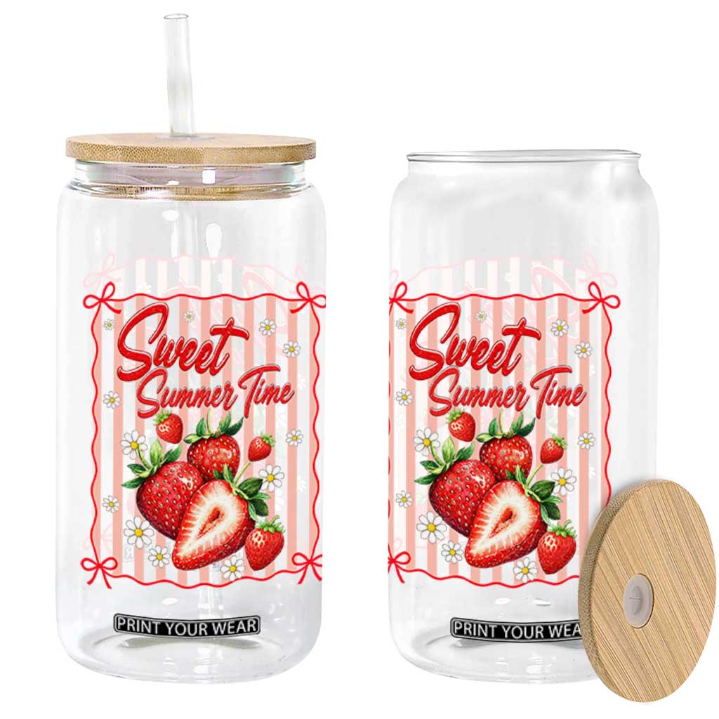 Striped Summer Strawberry Glass Can Preppy Beach Vibes Graphic TS12 Print Your Wear