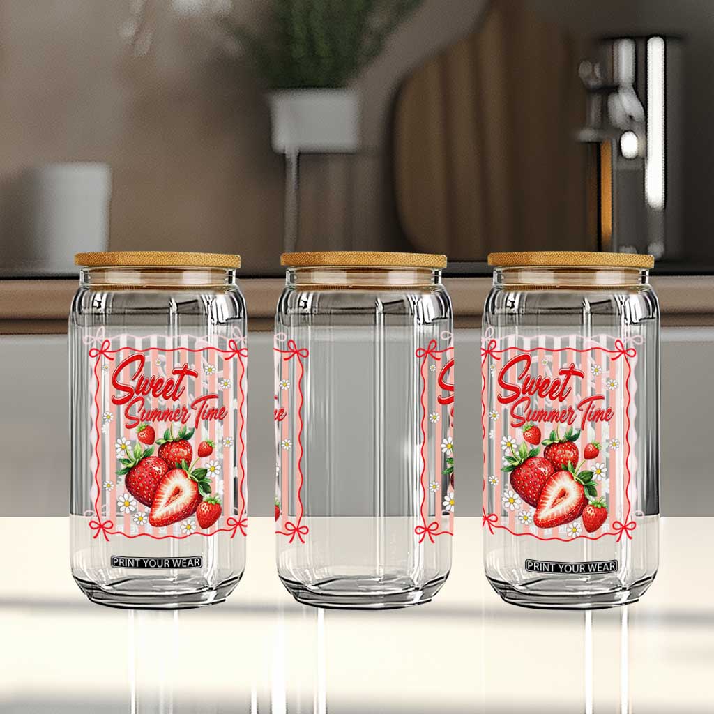 Striped Summer Strawberry Glass Can Preppy Beach Vibes Graphic TS12 Print Your Wear