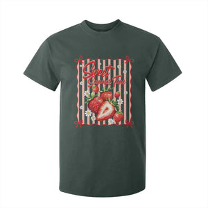 Striped Summer Strawberry T Shirt For Kid Preppy Beach Vibes Graphic TS12 Dark Forest Green Print Your Wear