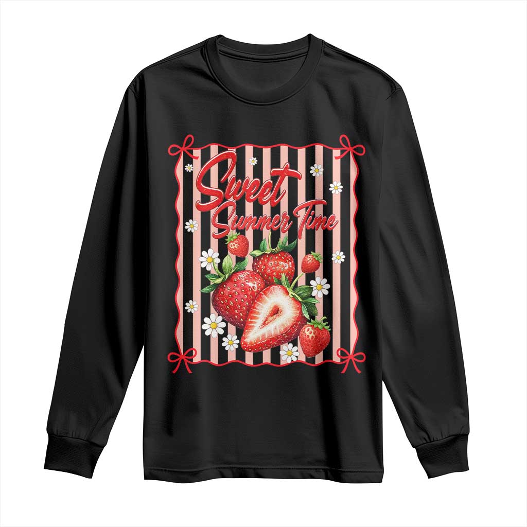 Striped Summer Strawberry Long Sleeve Shirt Preppy Beach Vibes Graphic TS12 Black Print Your Wear