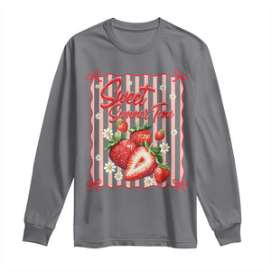 Striped Summer Strawberry Long Sleeve Shirt Preppy Beach Vibes Graphic TS12 Charcoal Print Your Wear