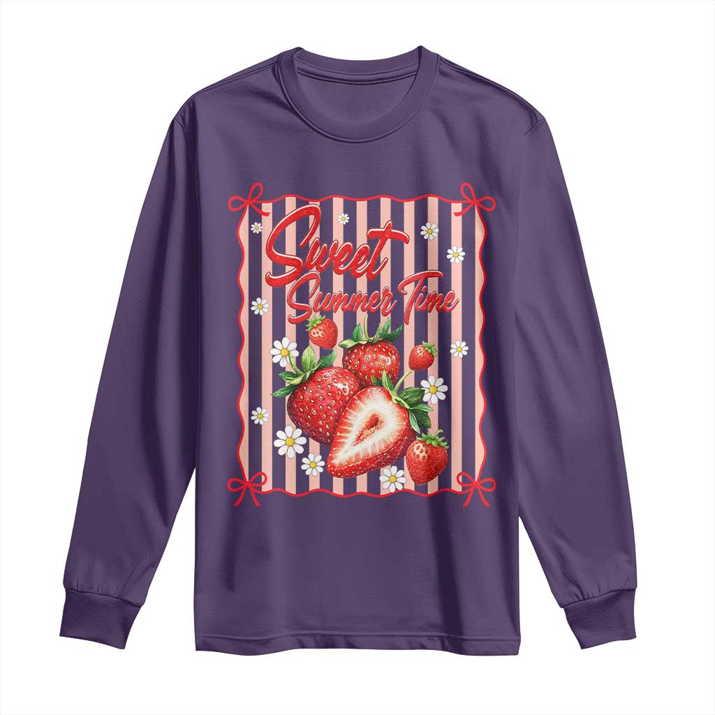 Striped Summer Strawberry Long Sleeve Shirt Preppy Beach Vibes Graphic TS12 Purple Print Your Wear