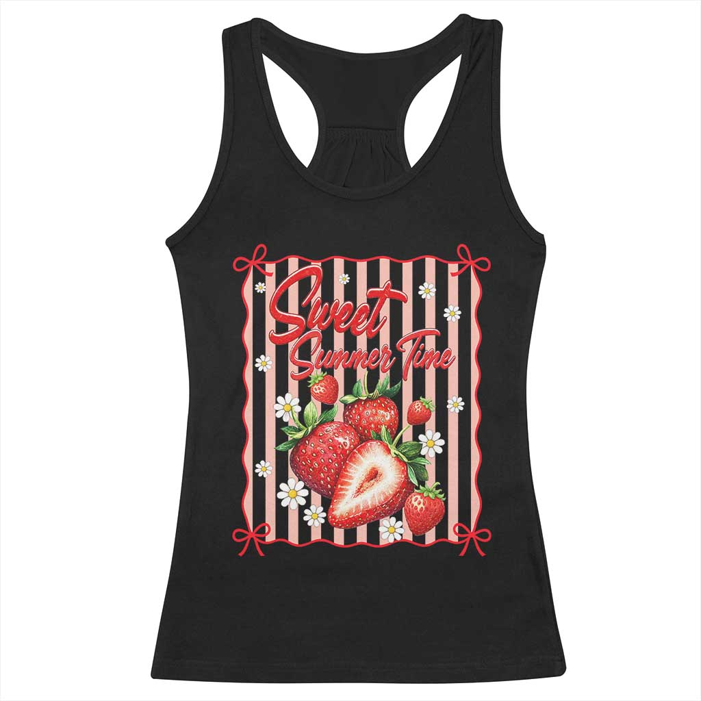 Striped Summer Strawberry Racerback Tank Top Preppy Beach Vibes Graphic TS12 Black Print Your Wear