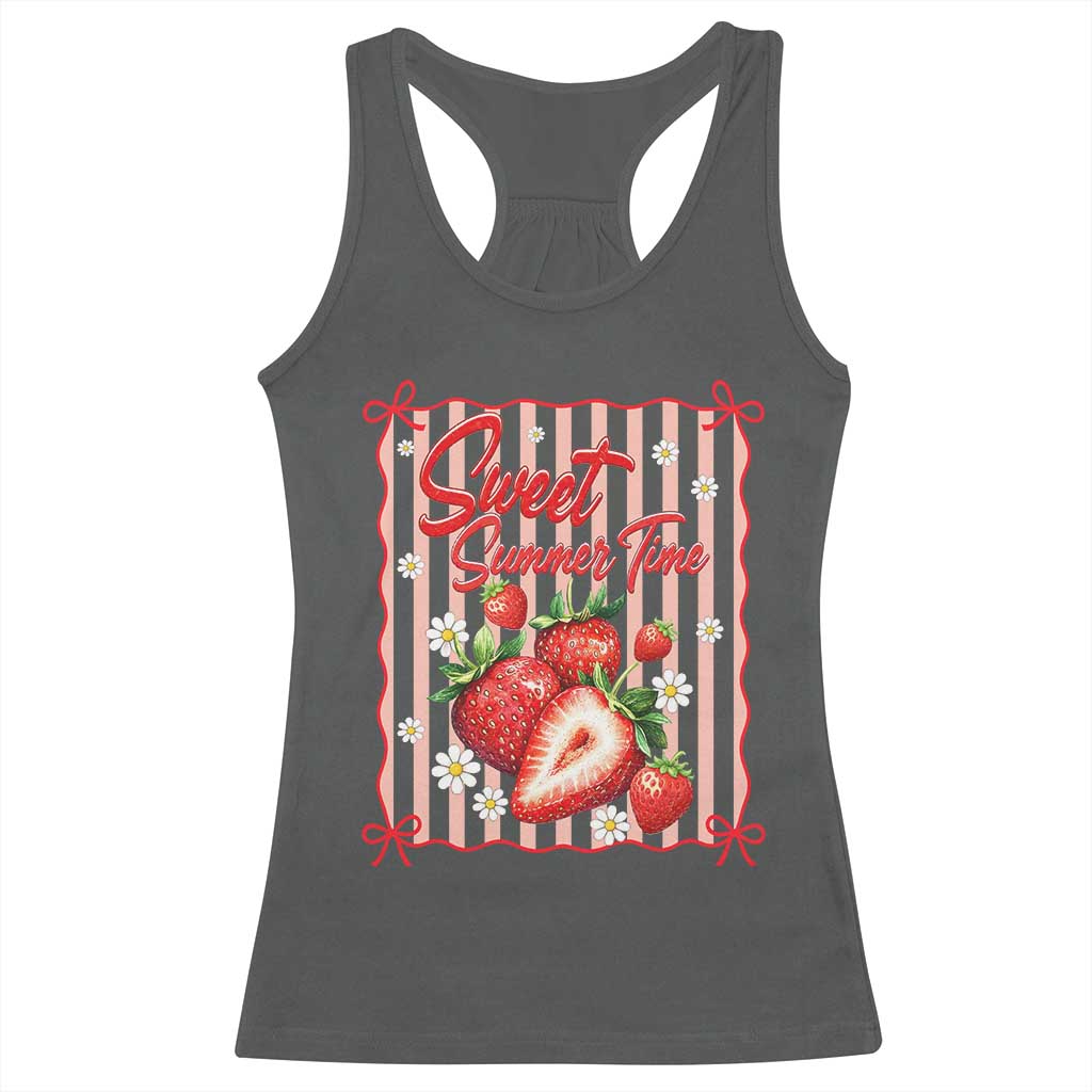 Striped Summer Strawberry Racerback Tank Top Preppy Beach Vibes Graphic TS12 Dark Heather Print Your Wear