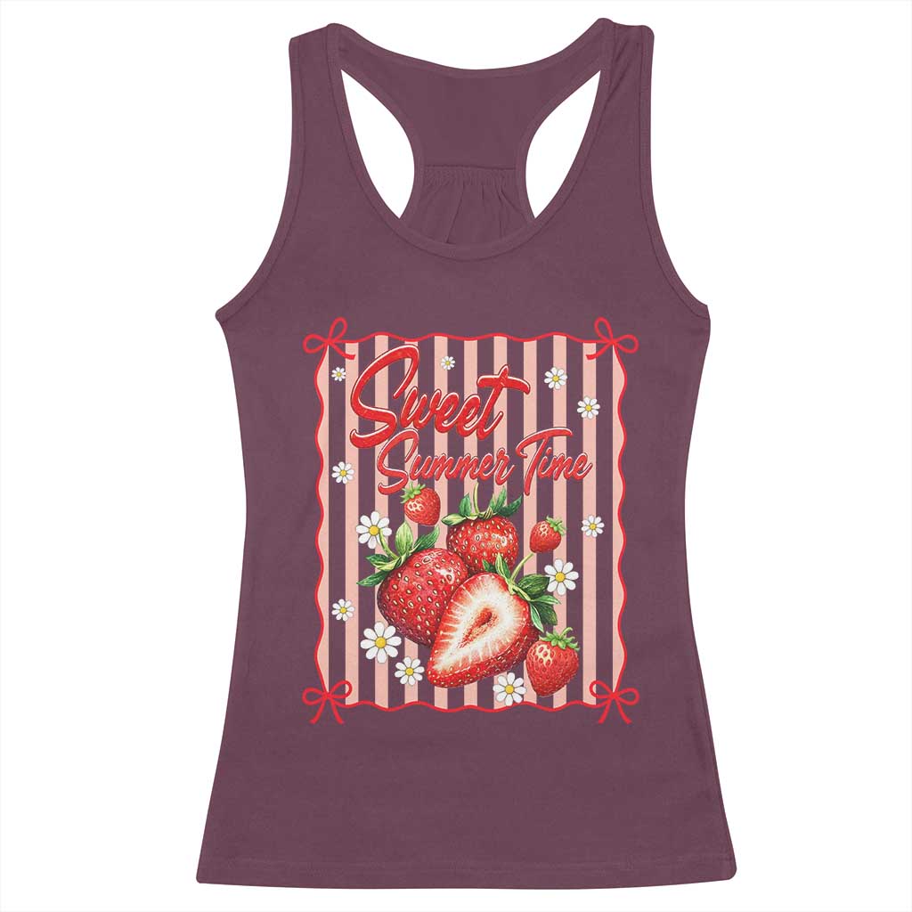 Striped Summer Strawberry Racerback Tank Top Preppy Beach Vibes Graphic TS12 Maroon Print Your Wear