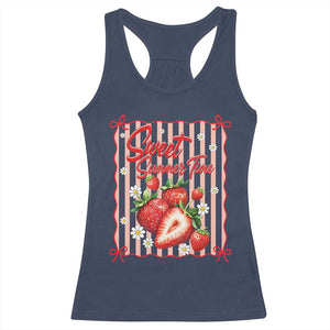 Striped Summer Strawberry Racerback Tank Top Preppy Beach Vibes Graphic TS12 Navy Print Your Wear