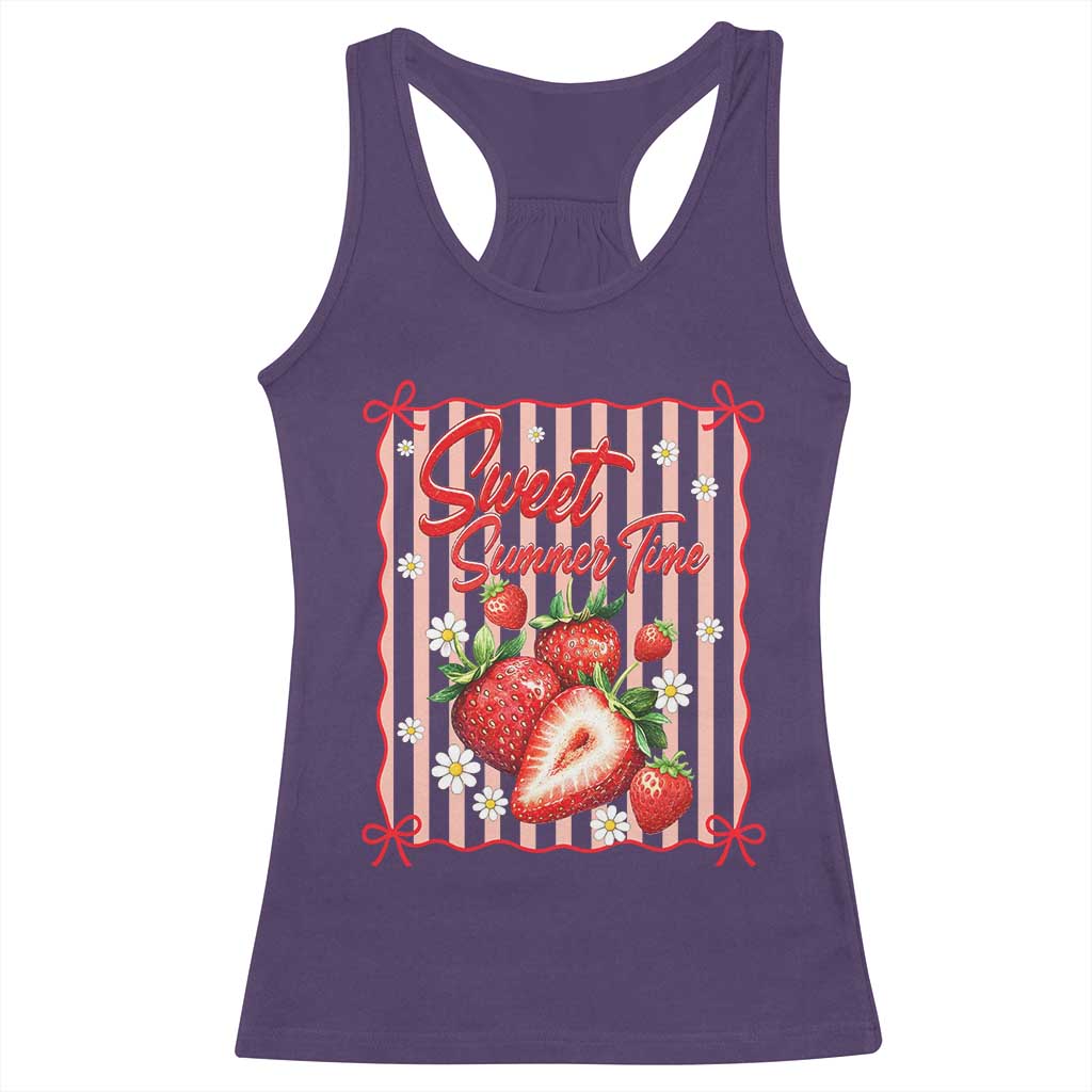 Striped Summer Strawberry Racerback Tank Top Preppy Beach Vibes Graphic TS12 Purple Print Your Wear