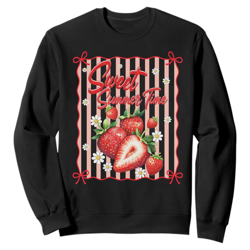 Striped Summer Strawberry Sweatshirt Preppy Beach Vibes Graphic TS12 Black Print Your Wear