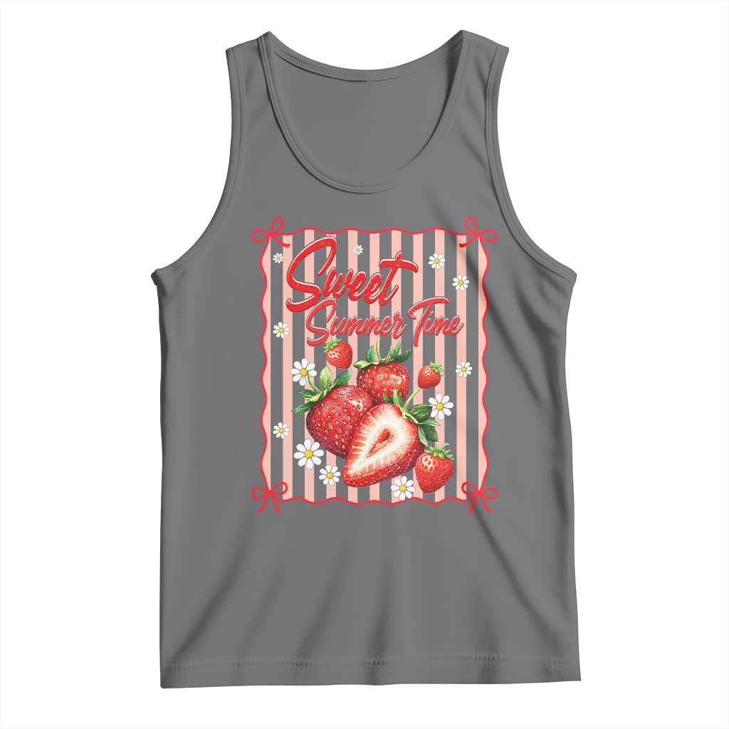 Striped Summer Strawberry Tank Top Preppy Beach Vibes Graphic TS12 Black Heather Print Your Wear