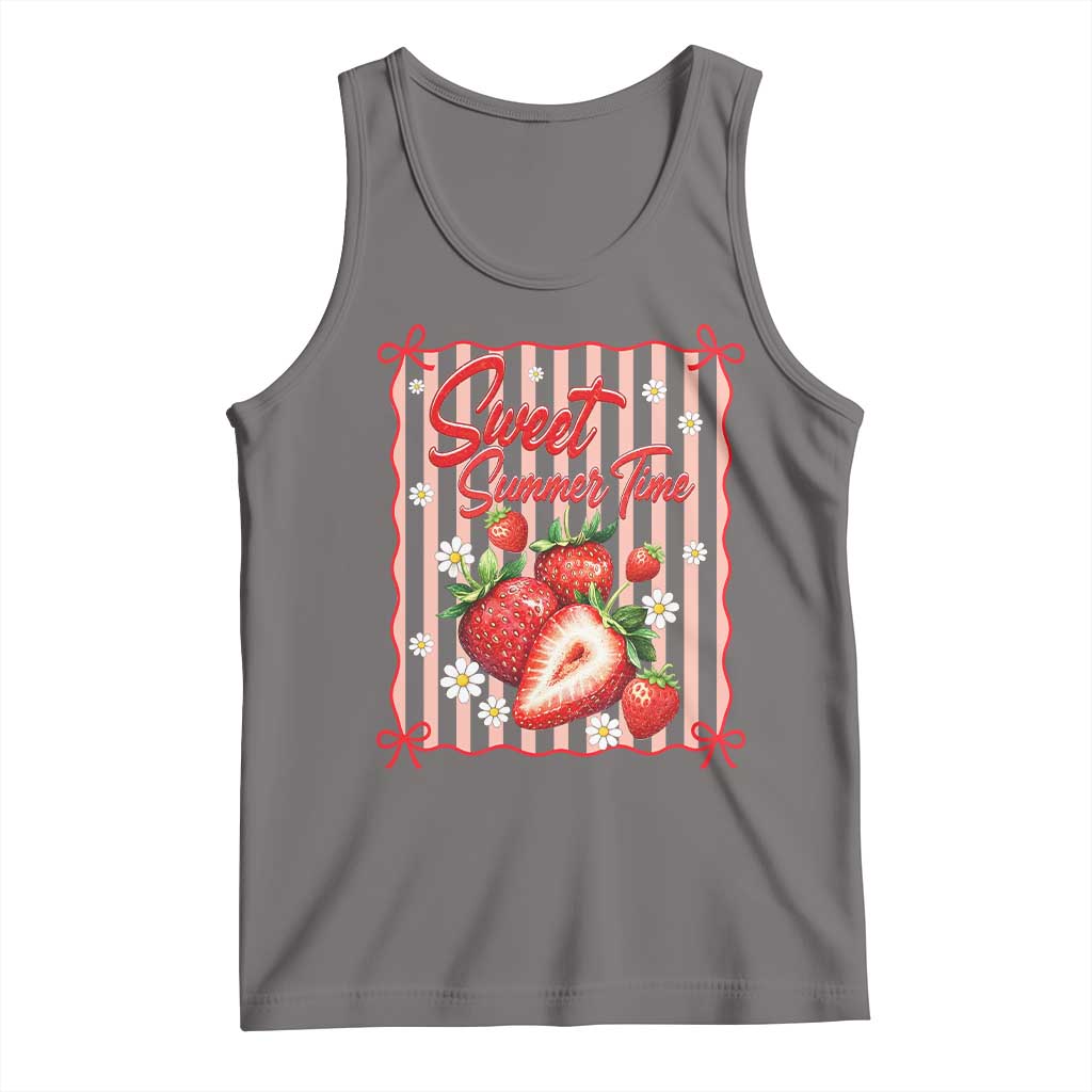Striped Summer Strawberry Tank Top Preppy Beach Vibes Graphic TS12 Deep Heather Print Your Wear