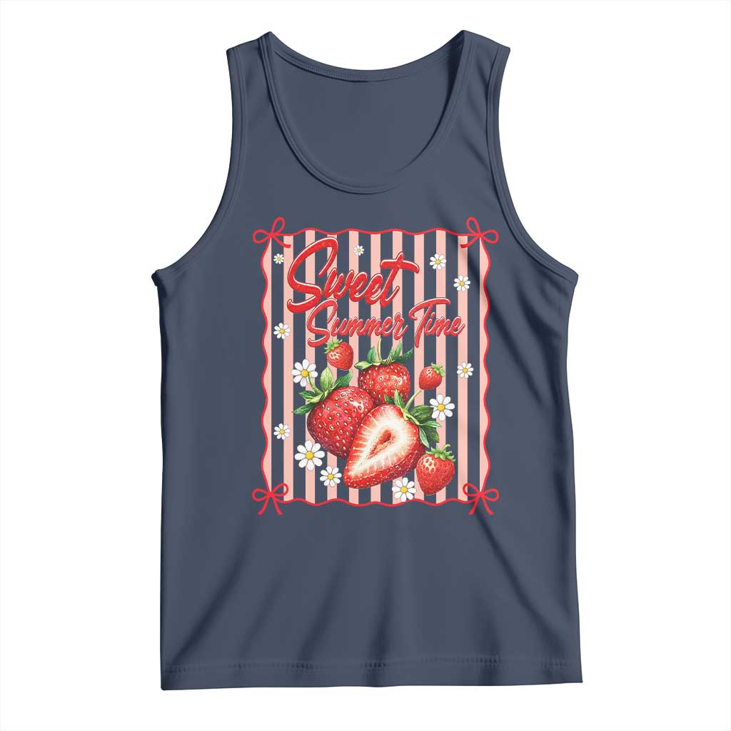 Striped Summer Strawberry Tank Top Preppy Beach Vibes Graphic TS12 Navy Print Your Wear