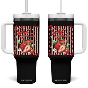 Striped Summer Strawberry Tumbler With Handle Preppy Beach Vibes Graphic TS12 One Size: 40 oz Black Print Your Wear
