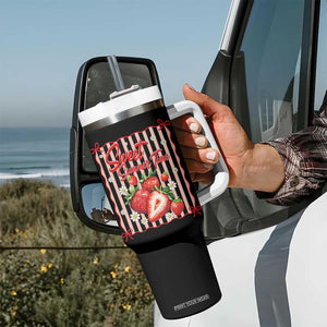 Striped Summer Strawberry Tumbler With Handle Preppy Beach Vibes Graphic TS12 Print Your Wear