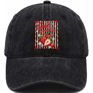 Striped Summer Strawberry Washed Cotton Baseball Cap Preppy Beach Vibes Graphic TS12 Print Your Wear