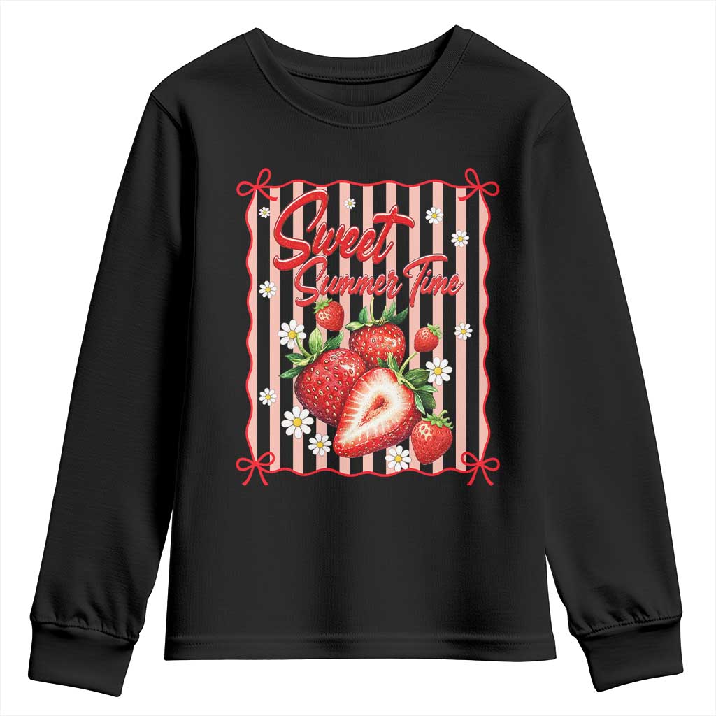 Striped Summer Strawberry Youth Sweatshirt Preppy Beach Vibes Graphic TS12 Black Print Your Wear