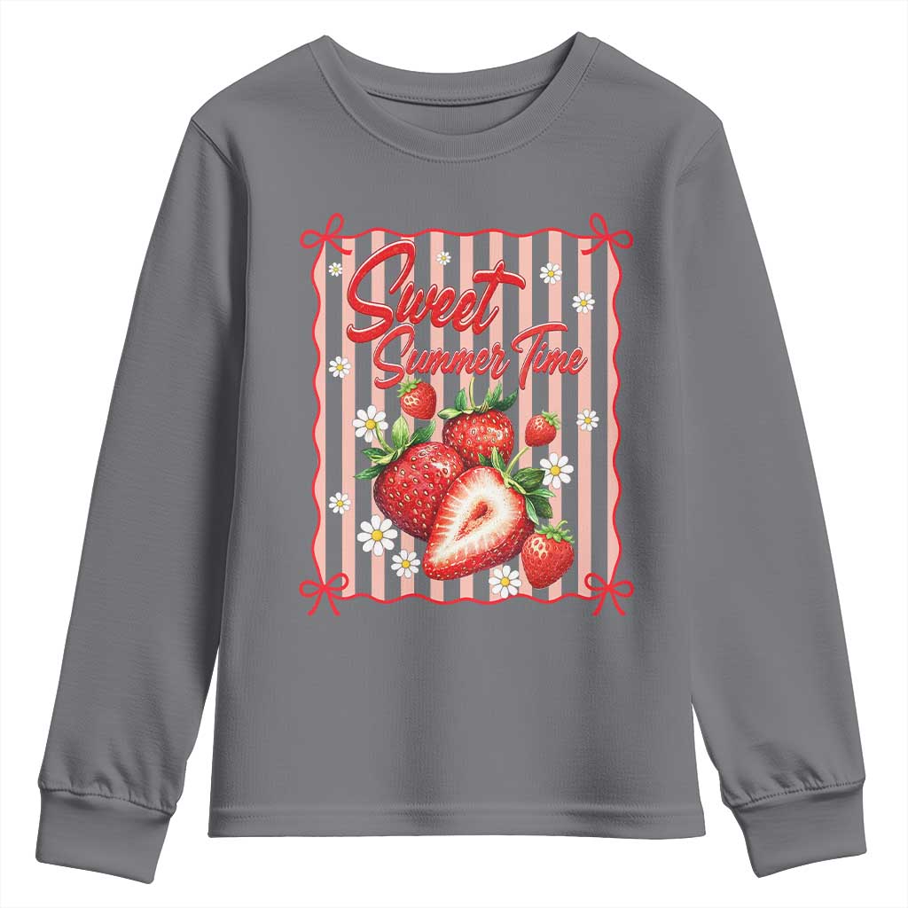 Striped Summer Strawberry Youth Sweatshirt Preppy Beach Vibes Graphic TS12 Charcoal Print Your Wear
