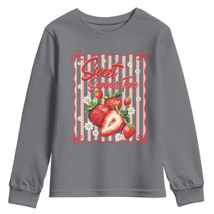 Striped Summer Strawberry Youth Sweatshirt Preppy Beach Vibes Graphic TS12 Charcoal Print Your Wear