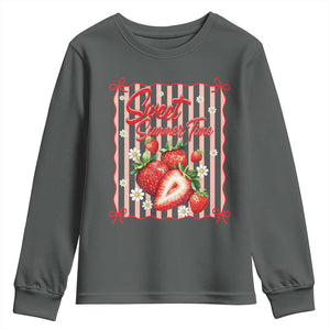 Striped Summer Strawberry Youth Sweatshirt Preppy Beach Vibes Graphic TS12 Dark Heather Print Your Wear