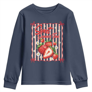Striped Summer Strawberry Youth Sweatshirt Preppy Beach Vibes Graphic TS12 Navy Print Your Wear