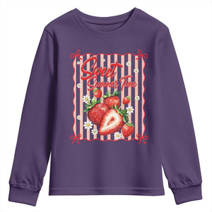 Striped Summer Strawberry Youth Sweatshirt Preppy Beach Vibes Graphic TS12 Purple Print Your Wear