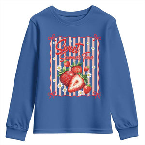 Striped Summer Strawberry Youth Sweatshirt Preppy Beach Vibes Graphic TS12 Royal Blue Print Your Wear