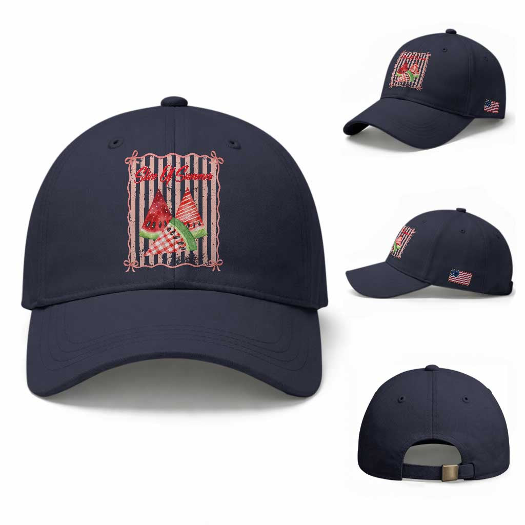 Striped Watermelon Beach Vibes Graphic Baseball Cap Slice Of Summer TS12 Baseball Cap Universal Fit Navy Print Your Wear