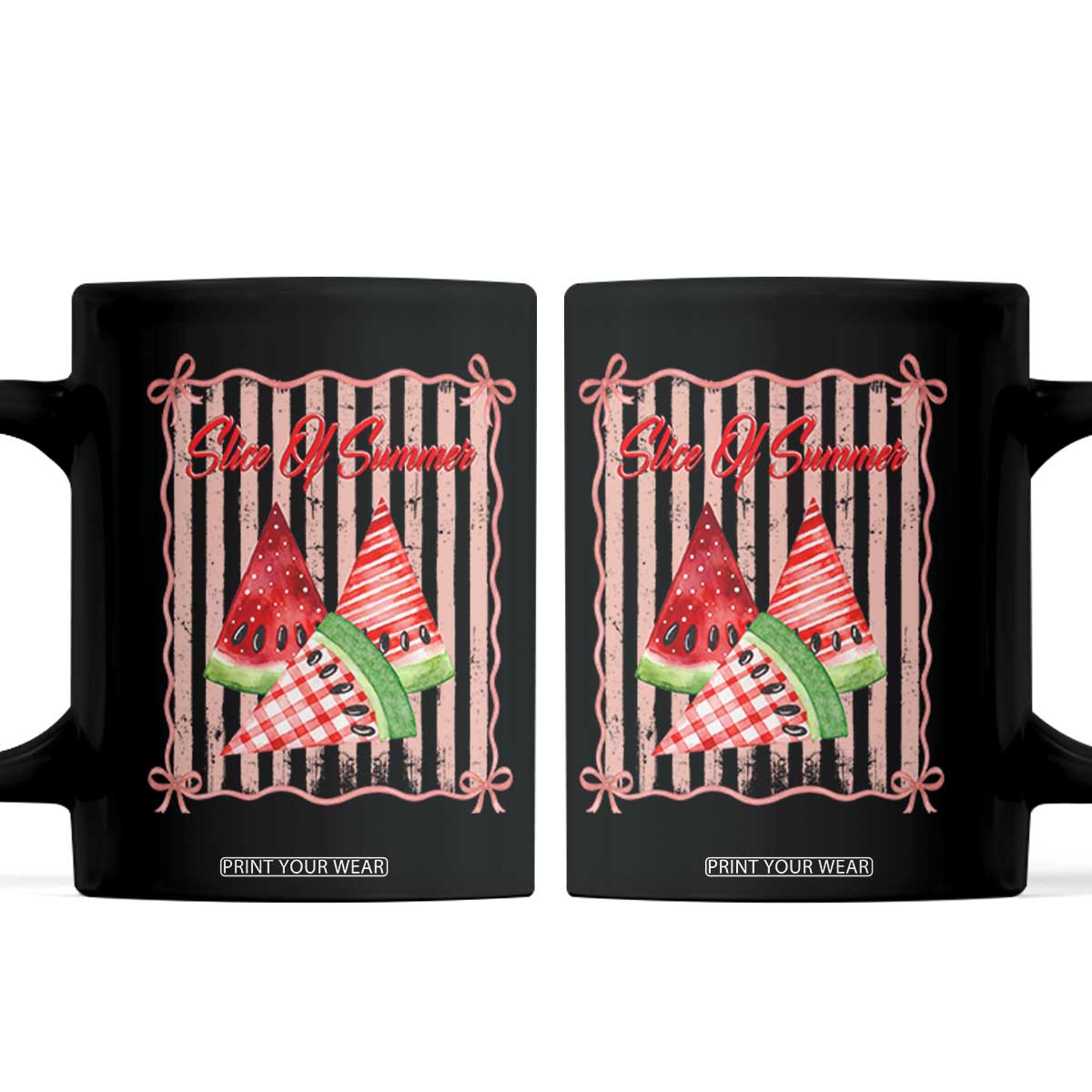Striped Watermelon Beach Vibes Graphic Coffee Mug Slice Of Summer TS12 Black Print Your Wear