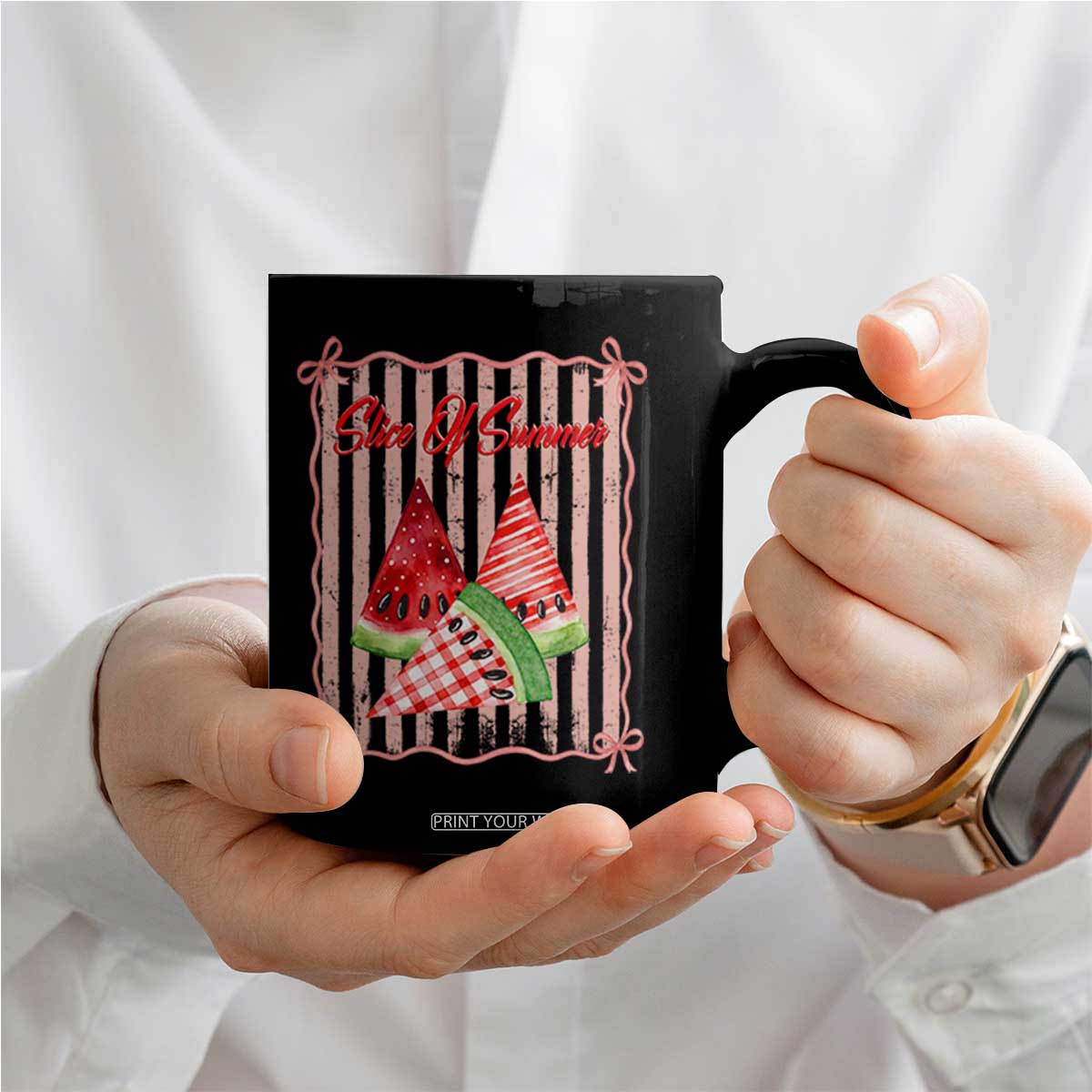 Striped Watermelon Beach Vibes Graphic Coffee Mug Slice Of Summer TS12 Print Your Wear