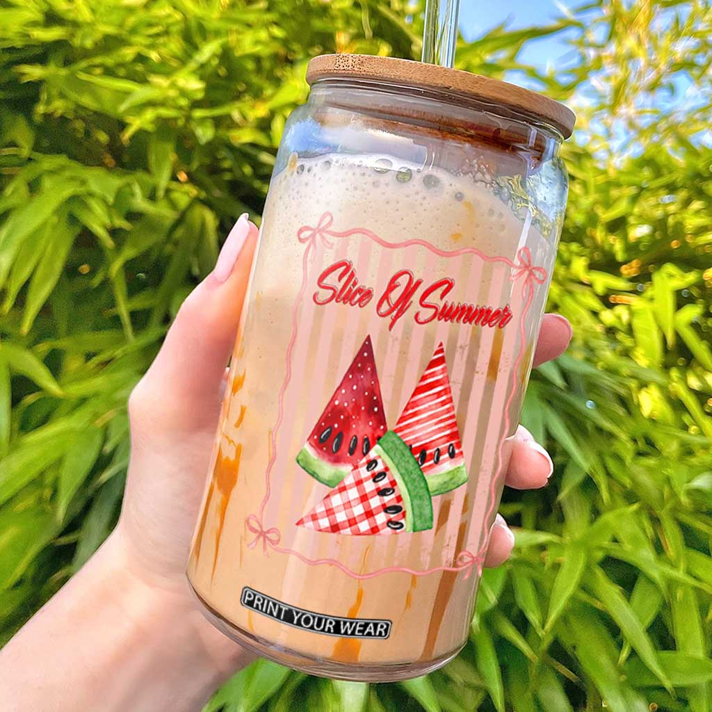 Striped Watermelon Beach Vibes Graphic Glass Can Slice Of Summer TS12 Black Print Your Wear