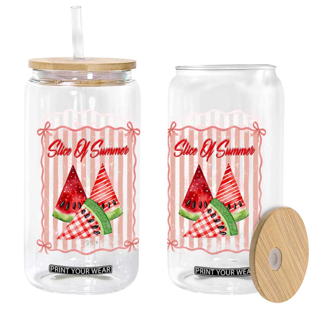 Striped Watermelon Beach Vibes Graphic Glass Can Slice Of Summer TS12 Print Your Wear