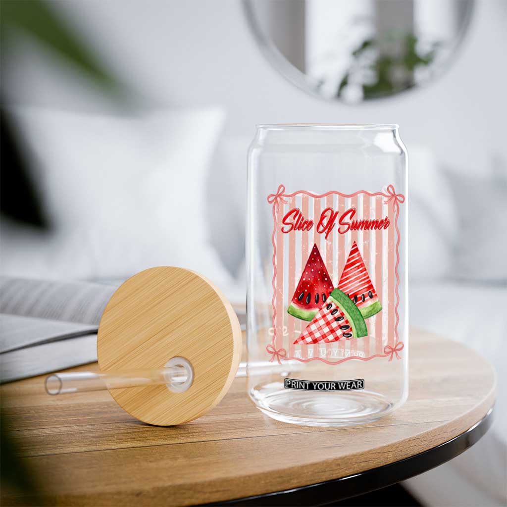 Striped Watermelon Beach Vibes Graphic Glass Can Slice Of Summer TS12 Print Your Wear