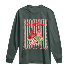 Striped Watermelon Beach Vibes Graphic Long Sleeve Shirt Slice Of Summer TS12 Dark Forest Green Print Your Wear