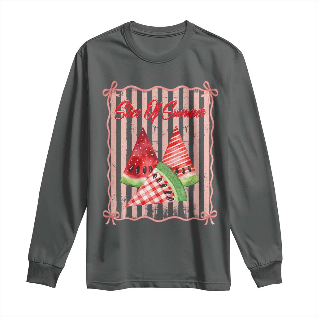 Striped Watermelon Beach Vibes Graphic Long Sleeve Shirt Slice Of Summer TS12 Dark Heather Print Your Wear