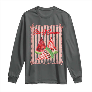 Striped Watermelon Beach Vibes Graphic Long Sleeve Shirt Slice Of Summer TS12 Dark Heather Print Your Wear