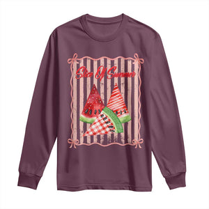 Striped Watermelon Beach Vibes Graphic Long Sleeve Shirt Slice Of Summer TS12 Maroon Print Your Wear