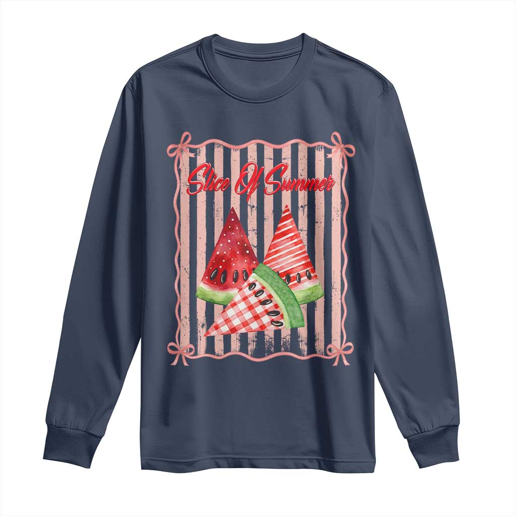 Striped Watermelon Beach Vibes Graphic Long Sleeve Shirt Slice Of Summer TS12 Navy Print Your Wear