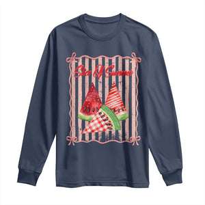 Striped Watermelon Beach Vibes Graphic Long Sleeve Shirt Slice Of Summer TS12 Navy Print Your Wear