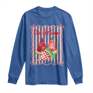 Striped Watermelon Beach Vibes Graphic Long Sleeve Shirt Slice Of Summer TS12 Royal Blue Print Your Wear