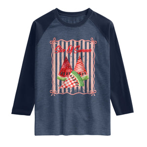 Striped Watermelon Beach Vibes Graphic Raglan Shirt Slice Of Summer TS12 Heather Denim Navy Print Your Wear